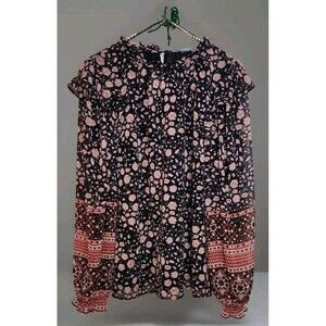 Rachel Zoe Floral Chiffon Ruffle Long Sleeve Boho Peasant Blouse Size M NWT